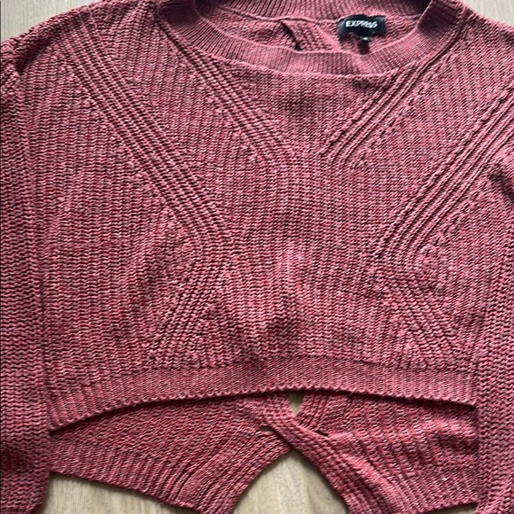 2/$20 EXPRESS Cropped Red-Pink Crew Neck Sweater Textured Knit Open Back Sz Med - Picture 3 of 9